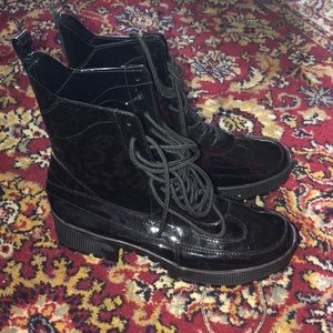 Fashion nova black plastic boots